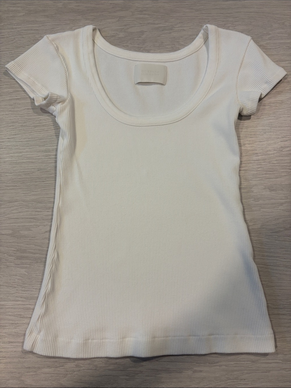 Citizens Of Humanity White Ribbed Scoop Short Sleeve Tee